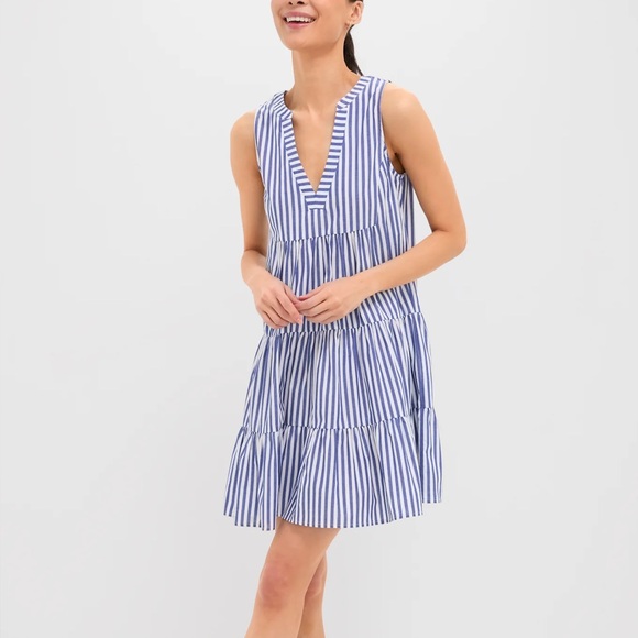 Tuckernuck Pomander Place Blue White Stripe Sleeveless Cotton Poplin Kenzo Dress - Picture 3 of 7